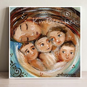 Mamma med 4 barn, Anpassa hår- och ögonfärger med ett utsmyckat tryck, Konst av KmBerggren - Committed