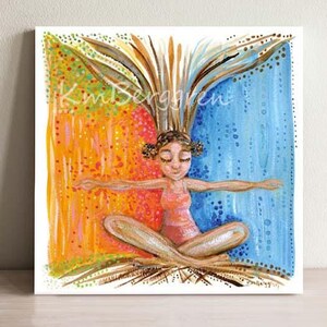 Accepting What&#39;s Next - Young Woman sitting in yoga post - warm gold positive aura art - limited edition option