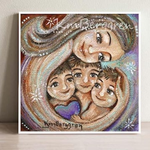 Cadeau de fête des mères pour une maman de 3 enfants - Personnalisez la couleur des yeux et des cheveux avec un imprimé décoratif - Faites confiance en votre gentillesse