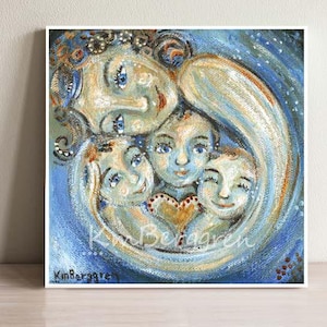 Gifts For Her, Mother and 3 Children with Heart, Mom of 3, Signed Art Print by KmBerggren - Bright Night