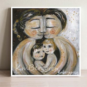 韓国 ファッション通販 父親と二人の息子と娘のアートプリント、二人の男の子と女の子 絵画