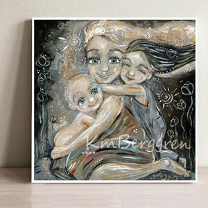 Mothers Gift, Mom Of Two, Big Sister Baby Brother Gift, Signed Motherhood Art Print by KmBerggren - We Are Enough