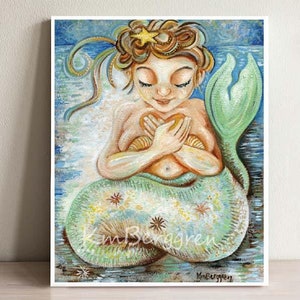 Introspective Mermaid Art Print, signed print from a painting by KmBerggren - As I Am