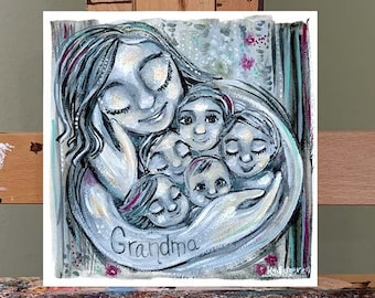 ON SALE *** ORIGINAL Art - One-Of-A-Kind Painting of Grandma & 5 Kids by KmBerggren - Grandmother