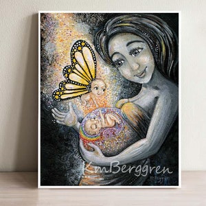 Mother with Rainbow Baby in Womb & Winged Baby, signed print from a painting by KmBerggren - Handle With Care
