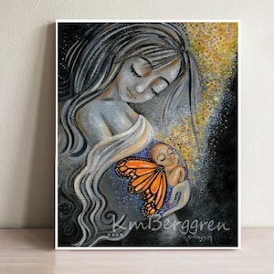 Mother with Winged Baby in Womb Art Print, archival signed motherhood art from an acrylic painting by Katie m. Berggren - Rest In Me