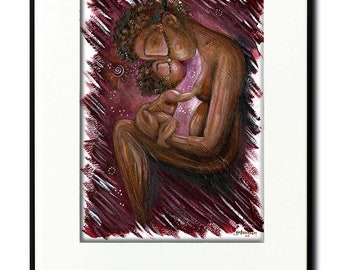 ORIGINAL ART One-Of-A-Kind Painting of Black Mother Kissing Child by KmBerggren - Fierce Devotion