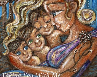 Gift for Mom of 3 Kids, Get Personalized Eye Colors! Taking You With Me - Original Painting on Deep Canvas