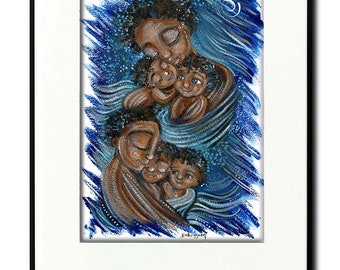 ORIGINAL ART One-Of-A-Kind Painting of Black Mother and Two Children, Father & two, by KmBerggren - A Place Of Honor