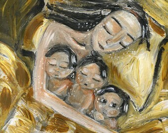 Mother Of Triplets Gift, Big Family Art, Meaningful Gift For Mom, Mommys My Valentine, Motherhood Art Print by KmBerggren - Early Rise