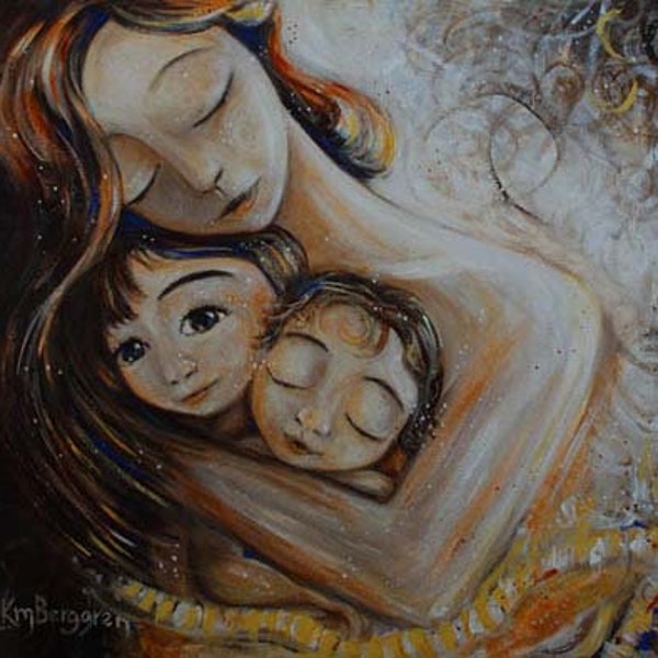 Mom of Girls Gift, Sister Gift, Two Children, Autographed Archival Art Print by KmBerggren - Linger