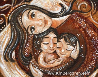 Gift For Mom Of Two Brunette Children, Signed Art Print by KmBerggren - Jewels Amid Chaos