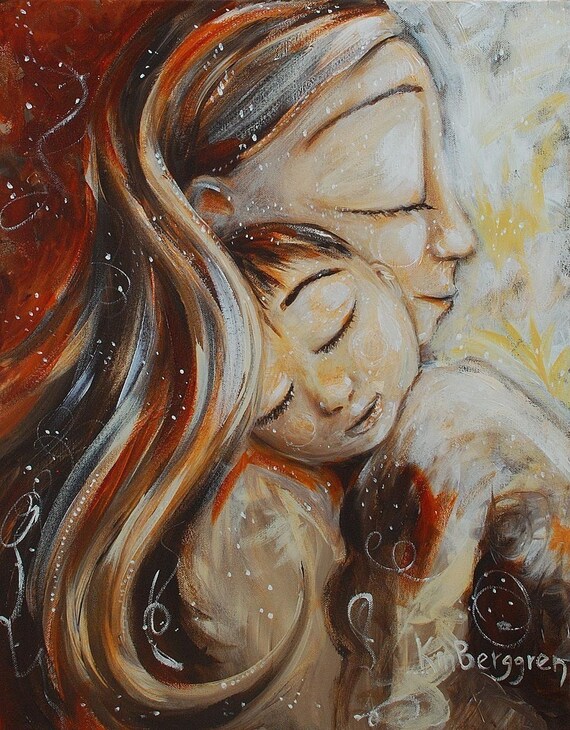 Maman Tenant Le Fils Bebe Dormant Sur Lart Depaule Etsy