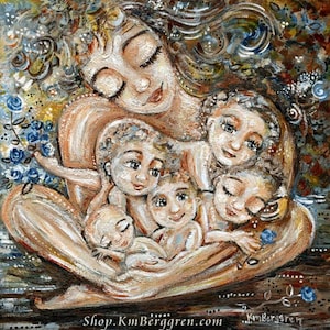 Mother with 5 Kids - Customize Children's Hair & Eye Color with an Embellished Print - Find Your Peace In Me