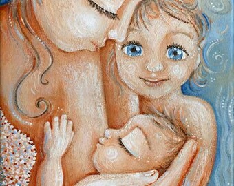 New Baby Gift For Mom, Waterbirth Gift, New Mom Gift, Big Sister Gift, Blue Eyed Baby, Autographed Art Print by KmBerggren - Soul Peace