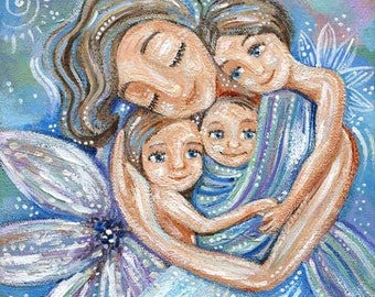 Mothers Gift for Mama with Three, Unique Babywearing Gift, Keepsake for Mom, Art from KmBerggren Original Painting - Fulfilled
