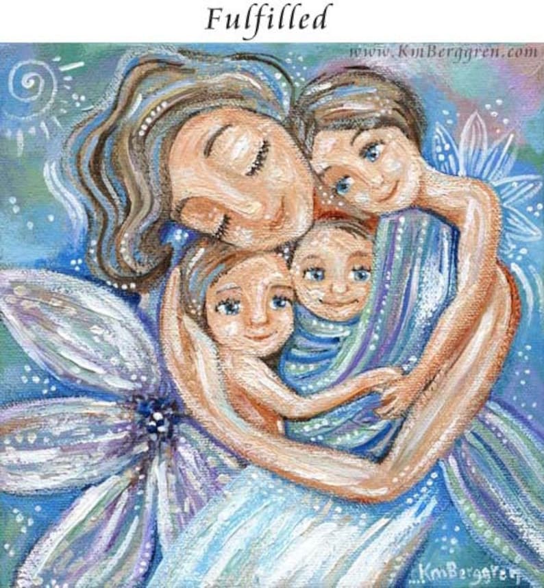 Mothers Gift for Mama with Three, Unique Babywearing Gift, Keepsake for Mom, Art from KmBerggren Original Painting Fulfilled image 1