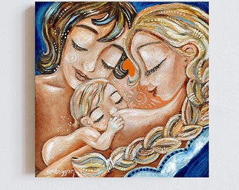 ORIGINAL ART Two Mothers and Breastfeeding Family Painting - one of a kind original painting - Love Above All