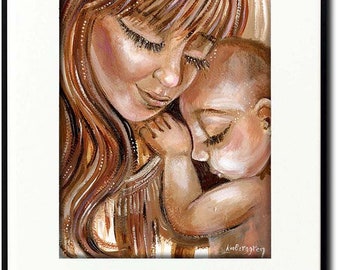 ORIGINAL ART One-Of-A-Kind Painting of Red Hair Mom and Baby by KmBerggren - Inspired