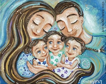 Mother and Father with 3 Daughters, Mothers Day Gift For Mother With Three Kids - Bundled In Joy