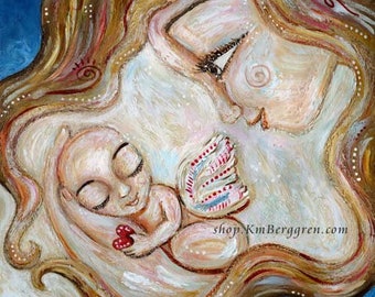 Angel Baby in Mother Hand, Meaningful Gift for Angelversary, Baby Loss Sympathy Gift, KmBerggren Art Print - Holding An Angel