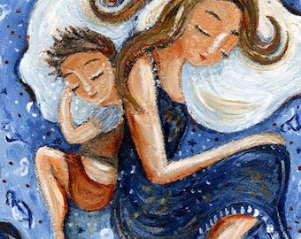 Mother Sleeping With Son Wall Art Print, Meaningful Gift For Mom, Autographed Art - Blessed Nest