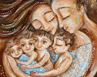 Sleeping Mom Dad and 4 Kids, Mother Gift for Big Family by KmBerggren - Souls Coming Together