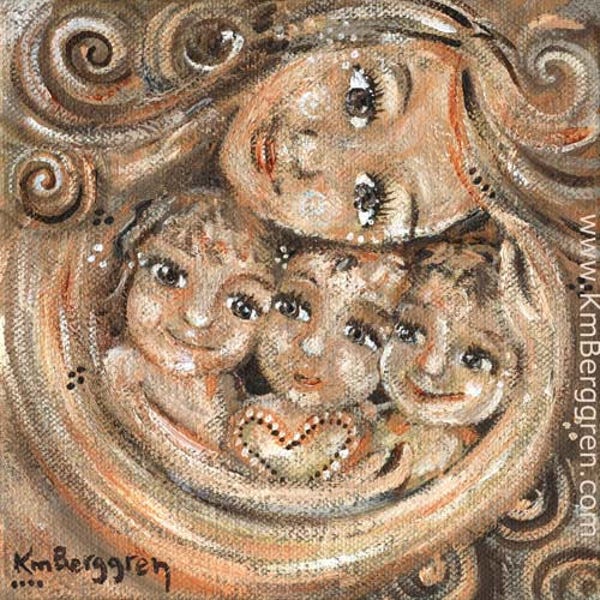 Mother of Three, Customize Eye & Hair Colors with an Embellished Print - Autographed Art by KmBerggren - Compassion