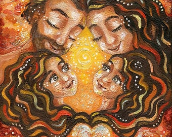 Mother father daughters warm art print on paper by KmBerggren - Continuous Adoration