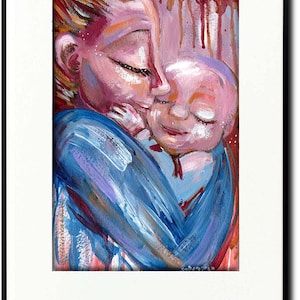ORIGINAL ART One-Of-A-Kind Bold Vibrant Painting of Mom and Baby by KmBerggren - Love Is Free