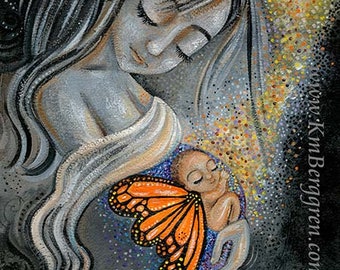 Mother with Winged Baby in Womb Art Print, archival signed motherhood art from an acrylic painting by Katie m. Berggren - Rest In Me