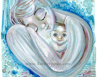 Looking Within - mother with baby skin to skin - water acrylic painting - limited edition option