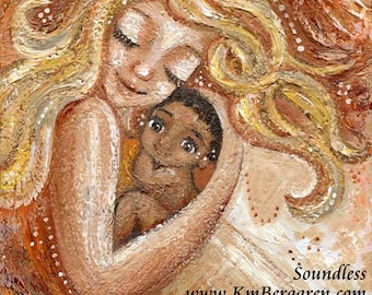 Gift for Mother & Biracial Child, Adoption Artwork, Gifts for Moms Who Adopt, art by KmBerggren - Soundless