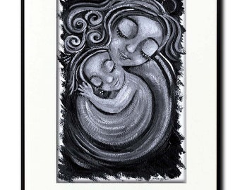 ORIGINAL ART One-Of-A-Kind Black & White Painting of Mom and Toddler by KmBerggren - Forever