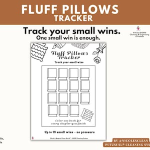 Rastreador de almohadas mullidas – Lista de verificación de limpieza para TDAH – Reinicio de bajo consumo energético – Rastreador de pequeños logros – Ayuda para el reinicio del hogar