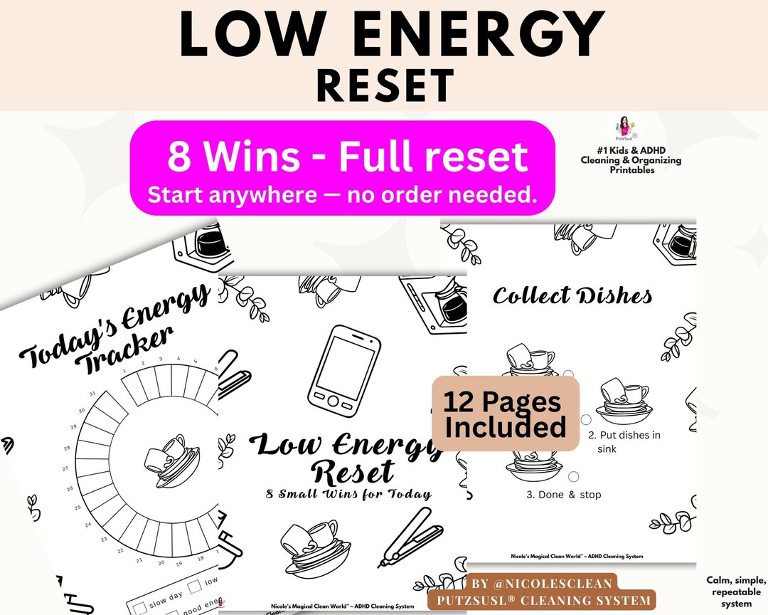 Low Energy Reset – ADHD Cleaning Printable for Overwhelmed Homes – Low ...