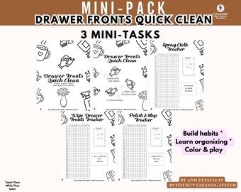 Kitchen – Drawer Fronts Quick Clean Mini Pack – ADHD Cleaning Printable – 3-Step Habit Tracker