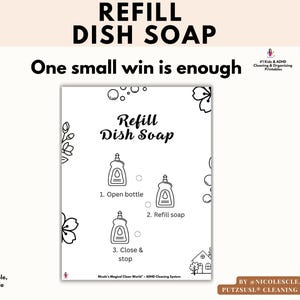 Refill Dish Soap – ADHD Cleaning Printable – Low Energy Reset – Small Wins Task – Home Reset Help