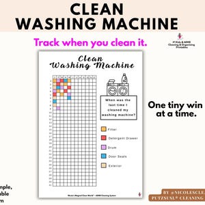 Clean Washing Machine Tracker – ADHD Cleaning Printable – Washing Machine Cleaning Log – Home Maintenance Tracker – Tiny Wins