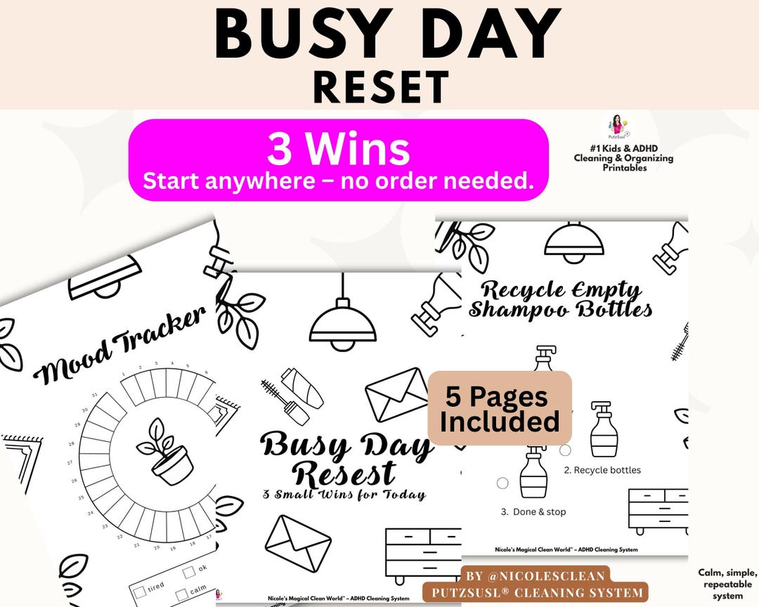 Busy Day Reset – ADHD Cleaning Printable for Overwhelmed Homes – Low ...