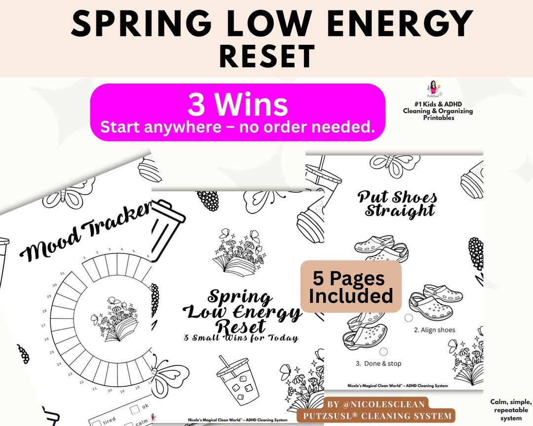 Spring Overwhelmed Spring Low Energy Reset – ADHD Cleaning Printable for Overwhelmed Homes ...