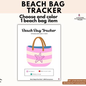Organizador de bolsos de playa – Plantilla imprimible para organizar el armario (para personas con TDAH) – Organización del armario – Organización de verano – Artículos esenciales para la playa