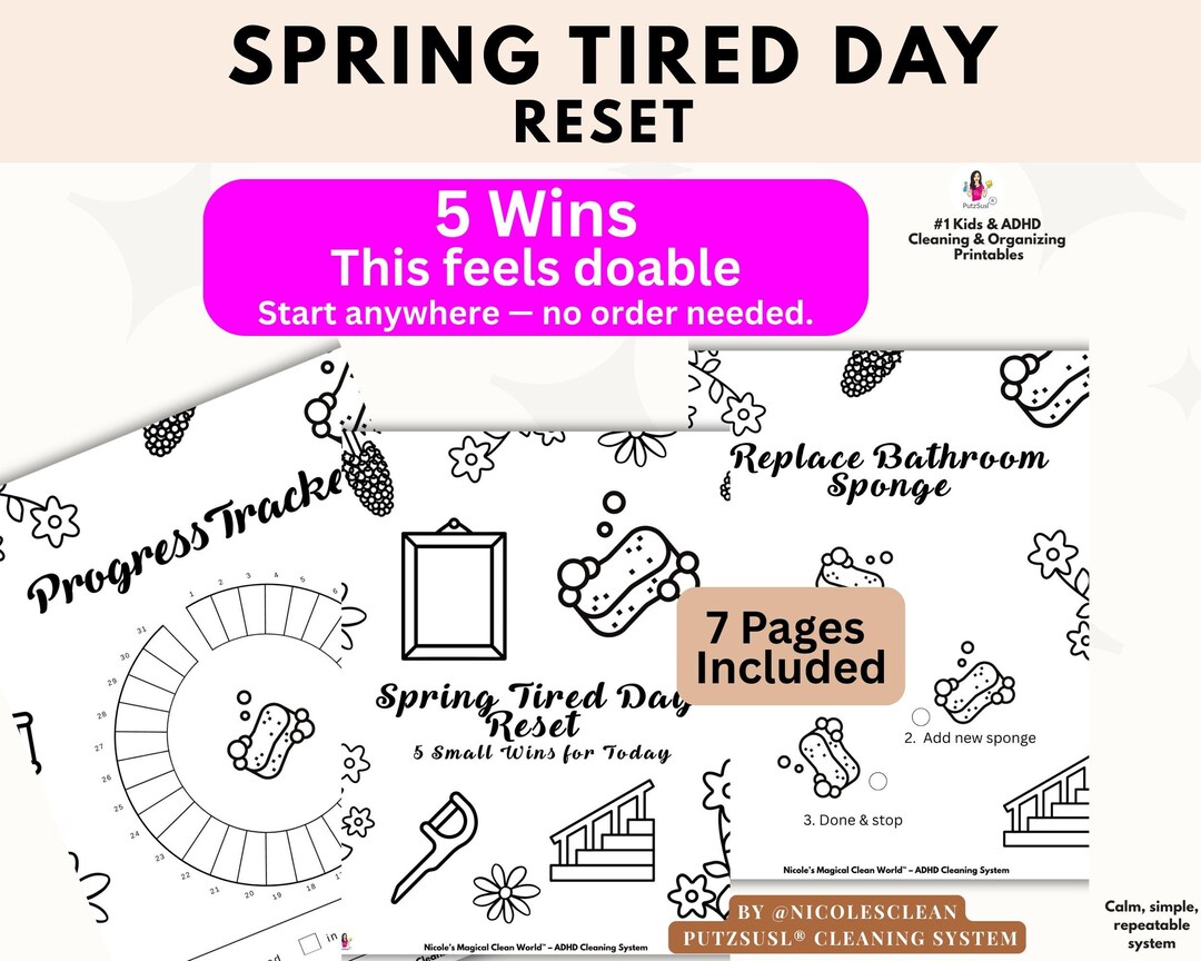 Spring Overwhelmed Spring Tired Day Reset – ADHD Cleaning Printable for Overwhelmed Homes ...