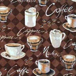 Coffee Cup Valance Curtains · Rich Brown Café Latte Espresso Print · Coffee Bar Kitchen Curtain · Mocha Breakfast Nook Dining Room Decor