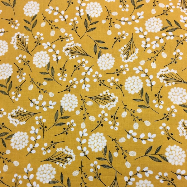 Woodland Mustard Fabric Yellow Wild Flower Fabric Modern Botanical Floral Apparel Quilting Fabric t3/14