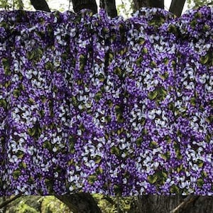 Purple Floral Valance Lilac Garden Flowers All Over Farmhouse Kitchen Bath Window Topper
