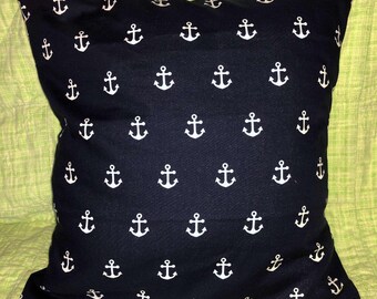 Handcrafted Nautical Anchor Pillow Cover: White Anchors on Navy