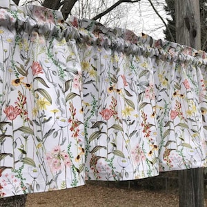 Curtain Valance Wildflower Woodland Flowers Shabby Chic Floral Retro Kitchen Farmhouse Curtain, 3pc Swags - Your Choice