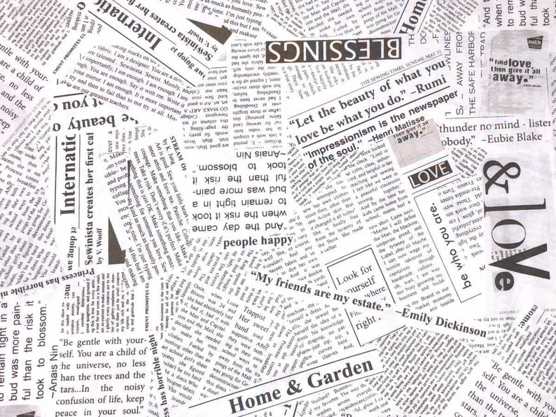 Newsprint Fabric Love Blessing News Paper Fabric Spackle Newsprint