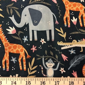 Jungle Animal Nursery Fabric – Giraffe, Lion, Monkey Cotton for Baby Quilts, Kids Room Decor, Apparel, By Yard or Half Yard